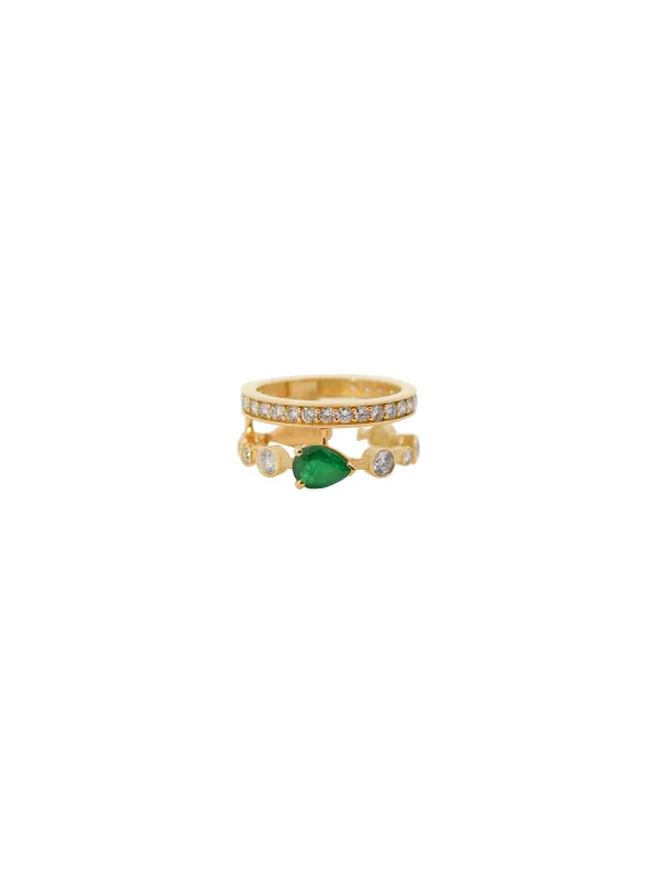 1.85ct Diamond Emerald 18K Gold Double Row Ring made by Wish Fine Jewelry