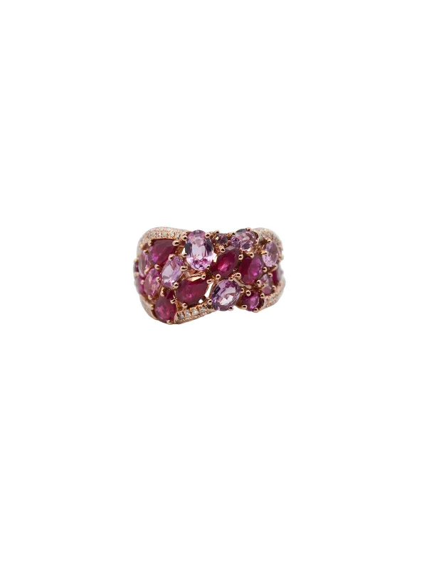 5.03ct Diamond Pink Sapphire Ruby 14K Gold Cluster Ring made by Wish Fine Jewelry