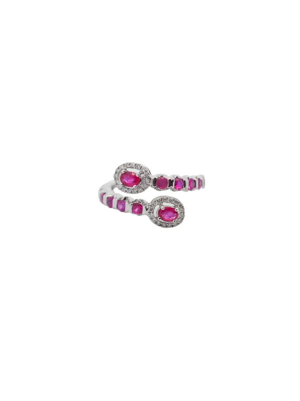 1.43ct Diamond Ruby 18K Gold Bypass Ring made by Wish Fine Jewelry