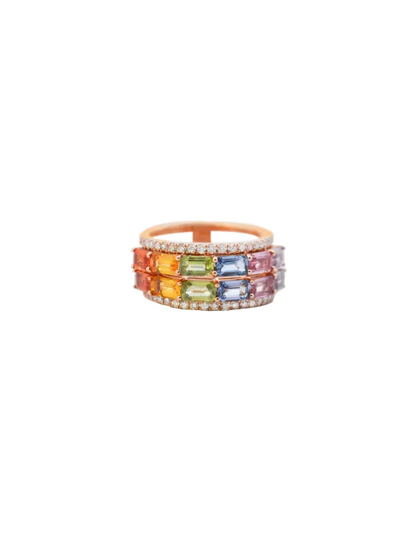 4.22ct Diamond Multi Color Sapphire 18K Gold Two Way Ring made by Wish Fine Jewelry