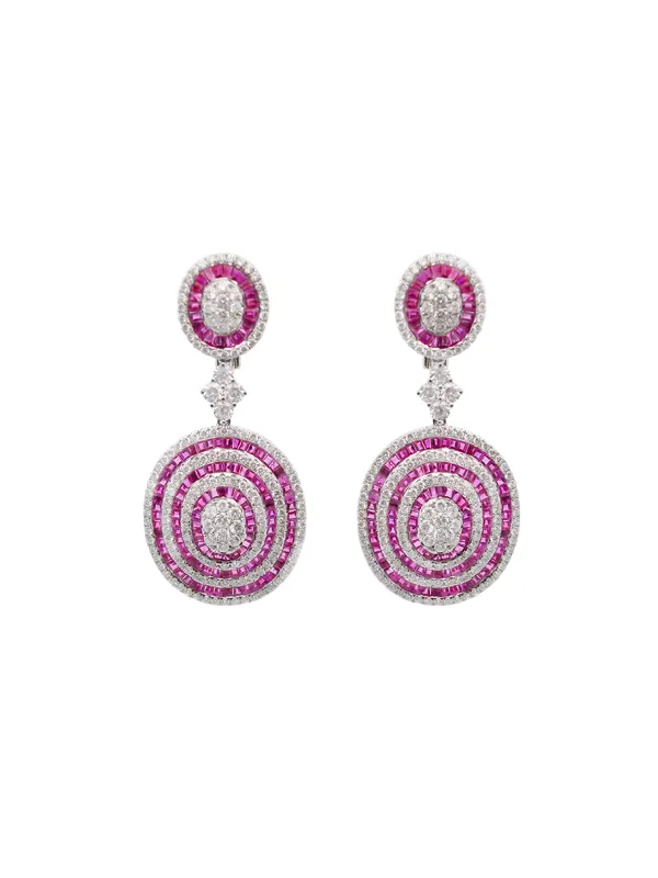 15.54ct Diamond Ruby 18K Gold Dangle Drop Earrings made by Wish Fine Jewelry