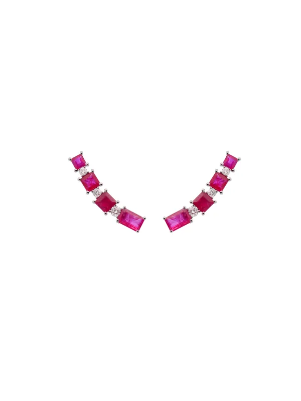3.8ct Diamond Ruby 18K Gold Climber Earrings made by Wish Fine Jewelry