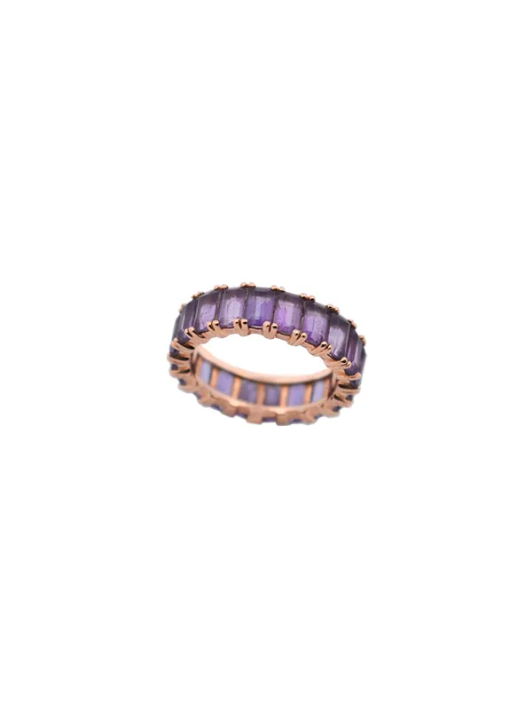3.80ct Amethyst 14K Gold Emerald Cut Eternity Ring made by Wish Fine Jewelry