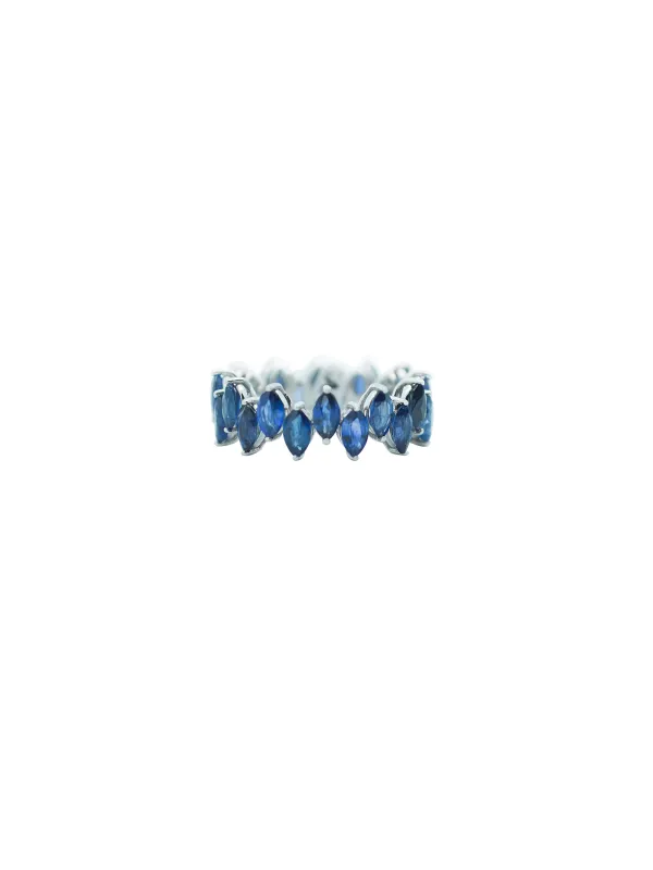 5.83ct Sapphire 18K Gold Marquise Cut Eternity Ring made by Wish Fine Jewelry