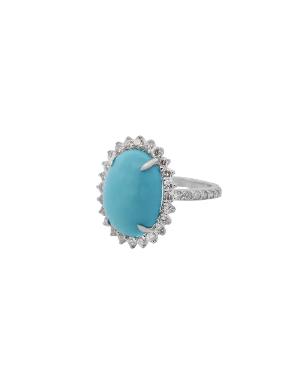 8.59ct Diamond Turquoise 18K Gold Halo Ring made by Wish Fine Jewelry