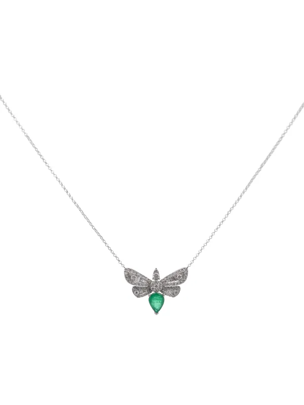 1.60ct Diamond Emerald 18K Gold Dragon Fly Necklace made by Wish Fine Jewelry