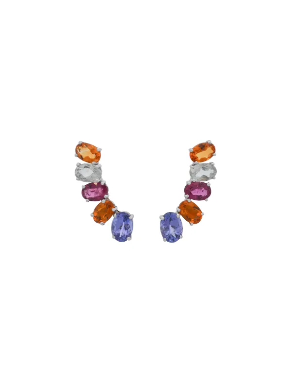 4.3ct Multi Gemstone 18K Gold Climber Earrings made by Wish Fine Jewelry