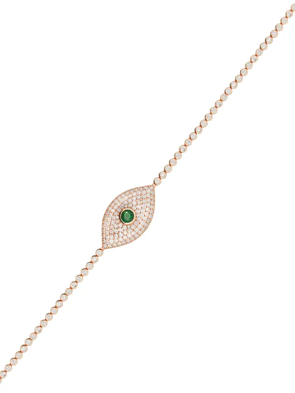 3.44ct Diamond Emerald 18K Gold Evil Eye Bracelet made by Wish Fine Jewelry