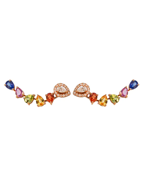 2.09ct Diamond Multi Color Sapphire Climber Earrings made by Wish Fine Jewelry