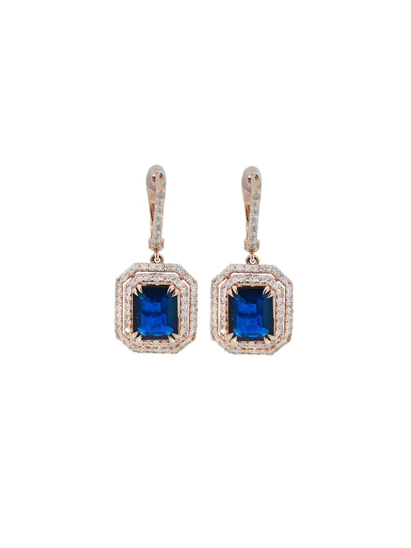 5.22ct Diamond Sapphire 14K Gold Dangle Drop Earrings made by Wish Fine Jewelry