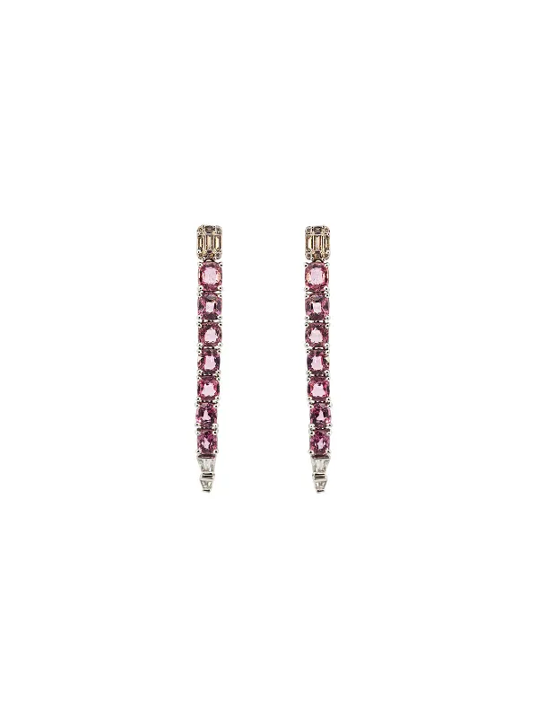 6.85ct Diamond Pink Sapphire 18K Gold Linear Drop Earrings made by Wish Fine Jewelry