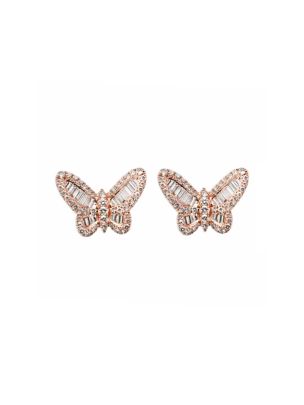 1.77ct Diamond 18K Gold Invisible Set Butterfly Earrings made by Wish Fine Jewelry