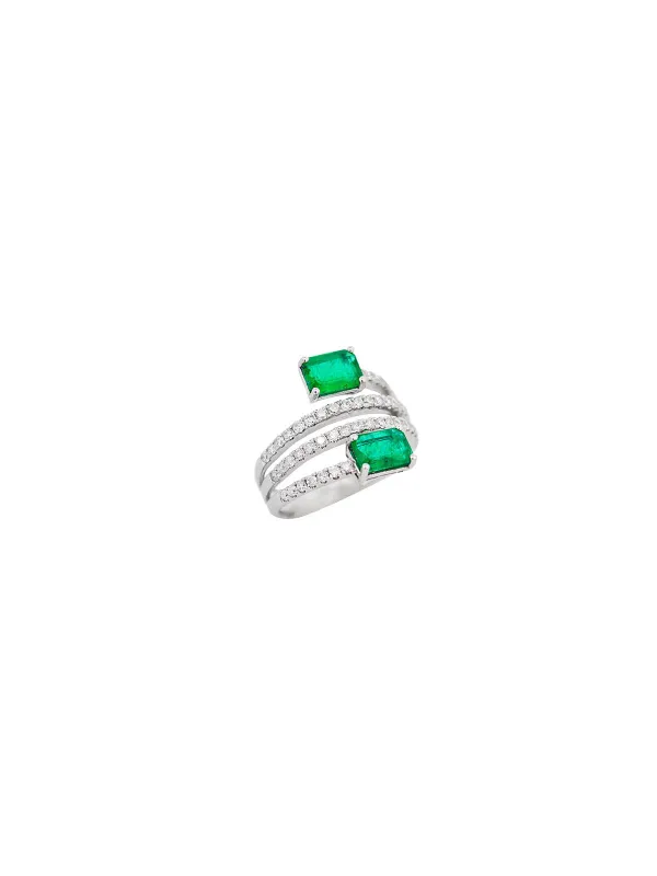 2.25ct Diamond Emerald 18K Gold Spiral Ring made by Wish Fine Jewelry