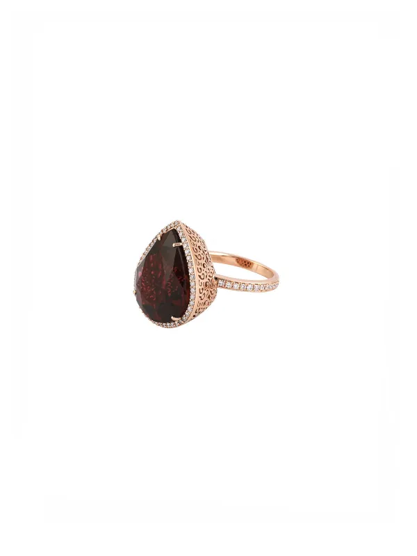 18.12ct Diamond Tourmaline 18K Gold Pear Cocktail Ring made by Wish Fine Jewelry