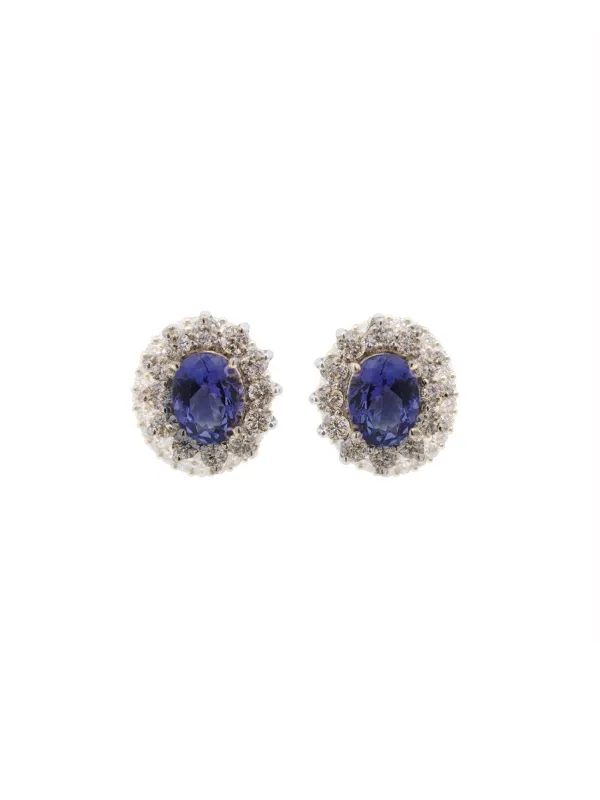 5.65ct Diamond Tanzanite 14K Gold Halo Stud Earrings made by Wish Fine Jewelry
