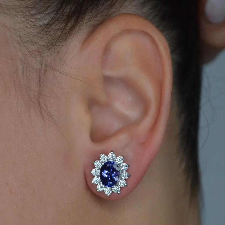 5.65ct Diamond Tanzanite 14K Gold Halo Stud Earrings sold by Wish Fine Jewelry product image thumbnail 2