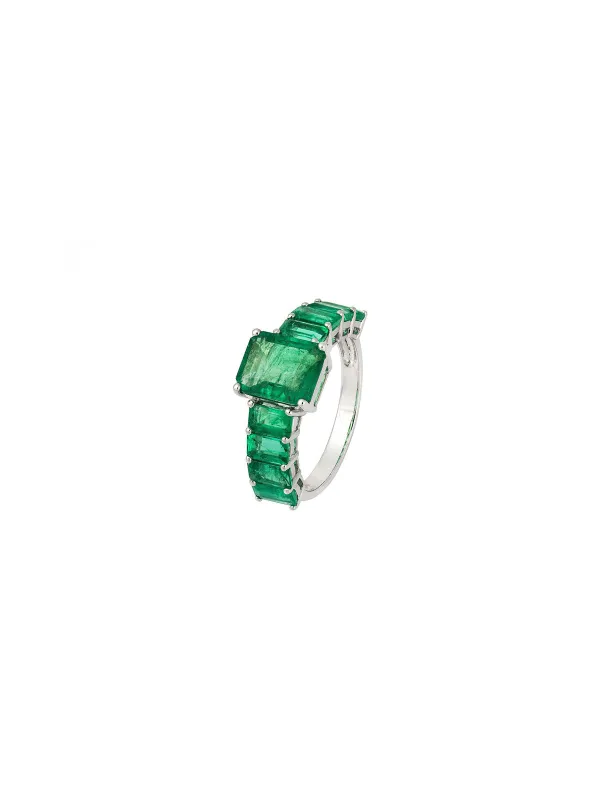 4.26ct Emerald 18K Gold Baguette Half Eternity Ring made by Wish Fine Jewelry
