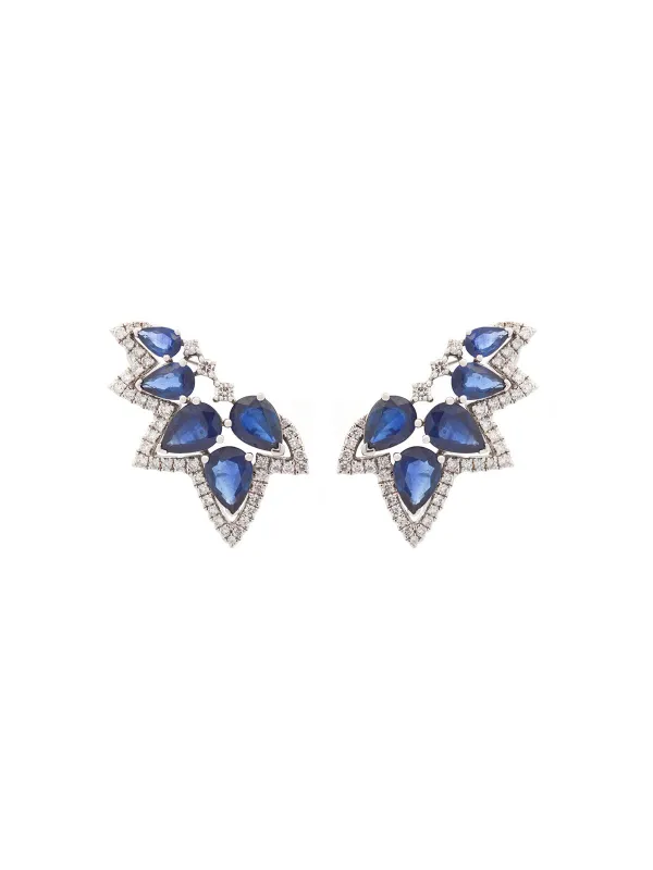 5.50ct Sapphire Diamond 18K Gold Cluster Climber Earrings made by Wish Fine Jewelry