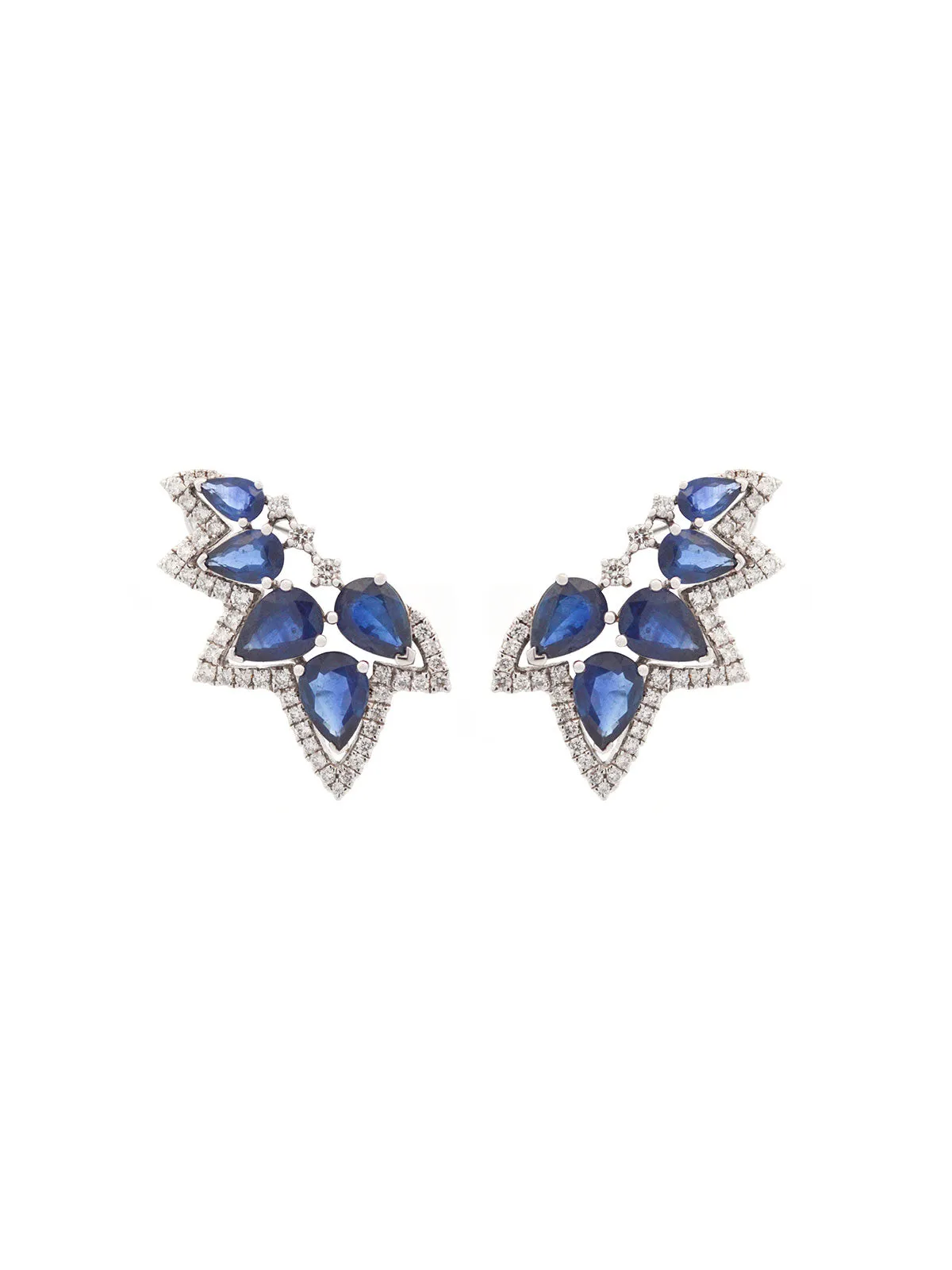 5.50ct Sapphire Diamond 18K Gold Cluster Climber Earrings sold by Wish Fine Jewelry