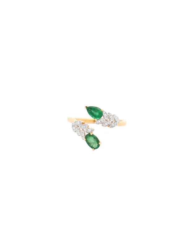 0.85ct Emerald Diamond 18K Gold Bypass Ring made by Wish Fine Jewelry