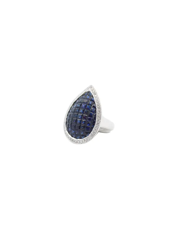 5.75ct Blue Sapphire and Diamond 18K Gold Ring made by Wish Fine Jewelry