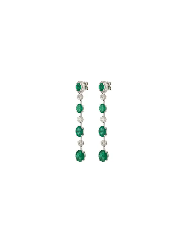 8.48ct Diamond Emerald 18K Gold Linear Cascade Earrings made by Wish Fine Jewelry