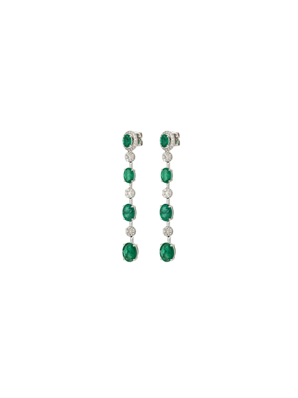 8.48ct Diamond Emerald 18K Gold Linear Cascade Earrings sold by Wish Fine Jewelry