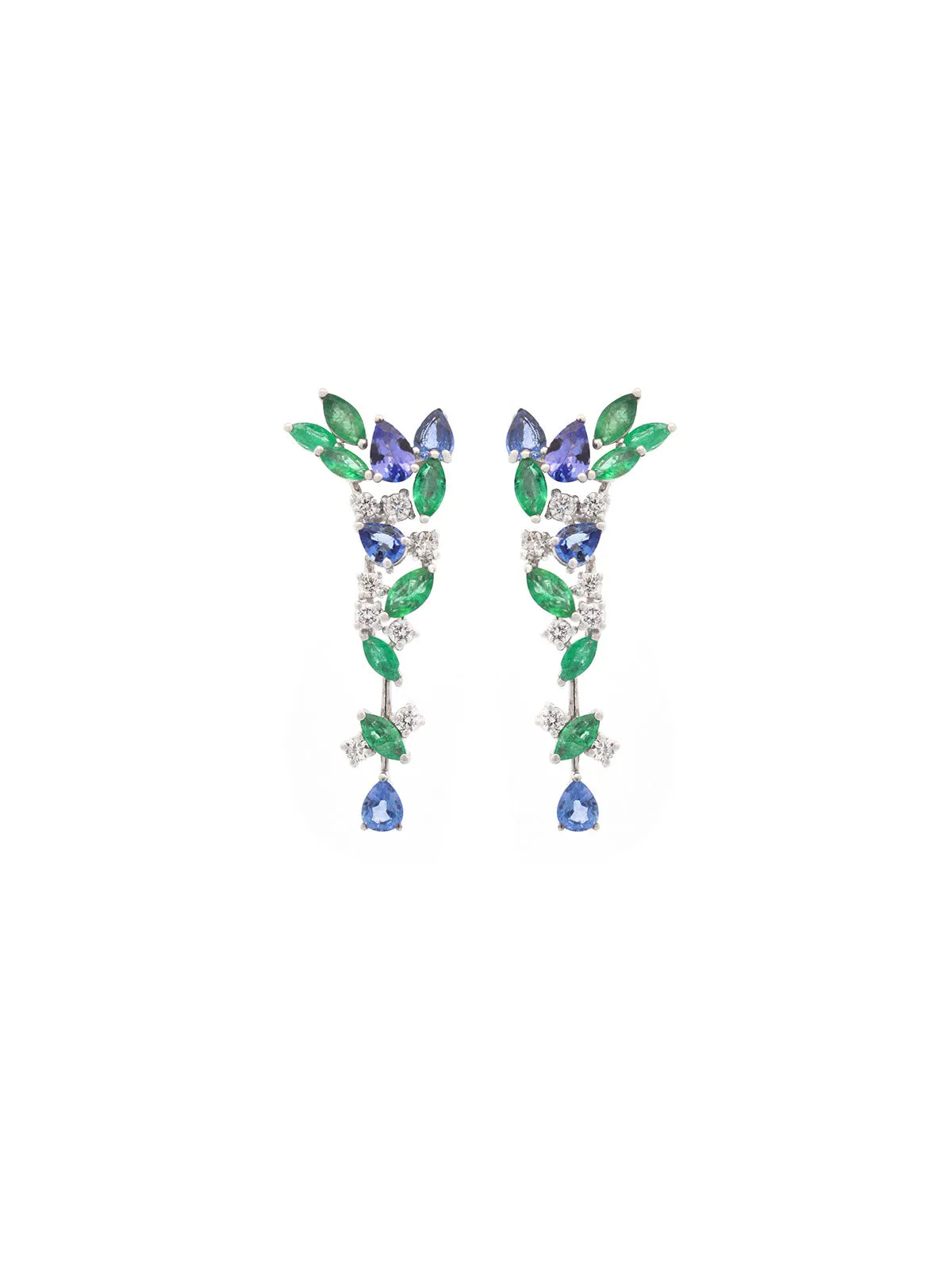 5.66ct Diamond Tanzanite Emerald 18K Gold Drop Earrings sold by Wish Fine Jewelry