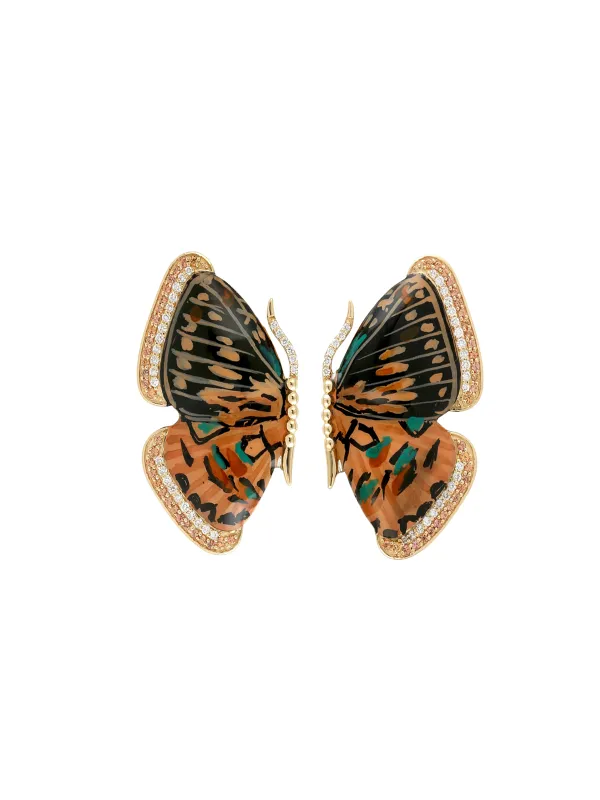 0.63ct Diamond Sapphire 18K Gold Butterfly Earrings made by Wish Fine Jewelry