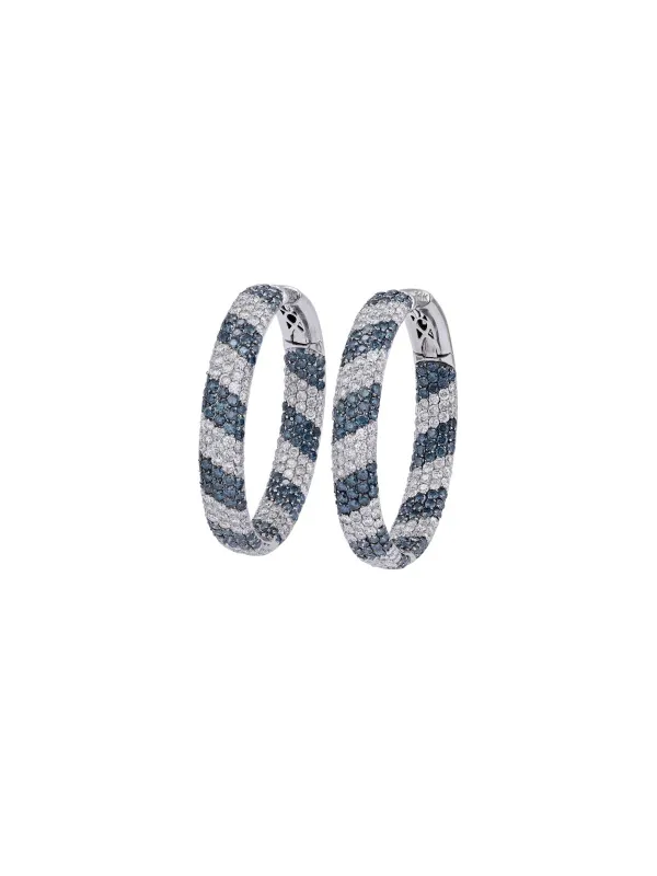 11.20ct White and Blue Diamond  14K Gold Inside Out Hoop Earrings made by Wish Fine Jewelry
