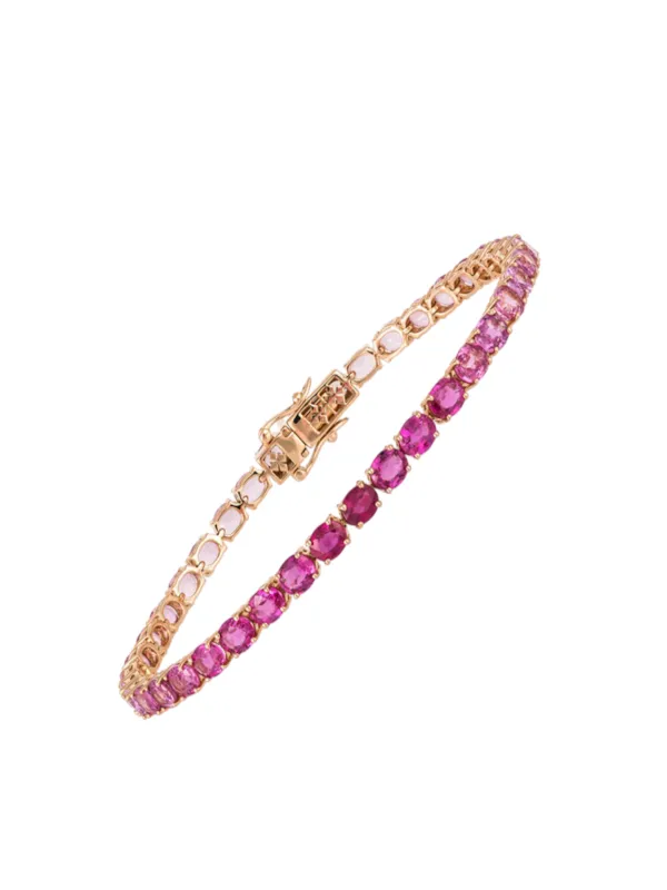 11.5ct Pink Sapphire Ruby 18K Gold Oval Tennis Bracelet made by Wish Fine Jewelry