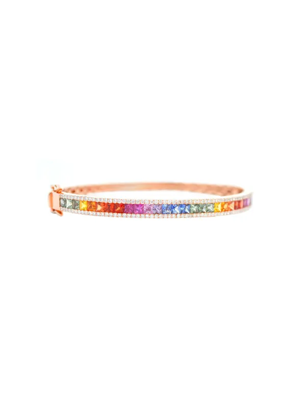 5.03ct Multi Sapphire Diamond 18K Gold Bangle Bracelet made by Wish Fine Jewelry