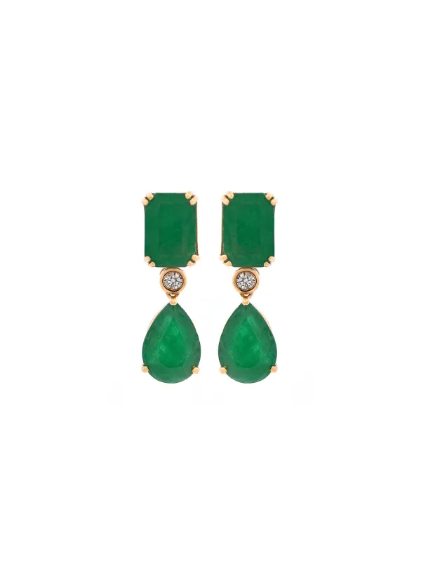 12.04ct Emerald Diamond 18K Gold Dangle Drop Earrings made by Wish Fine Jewelry