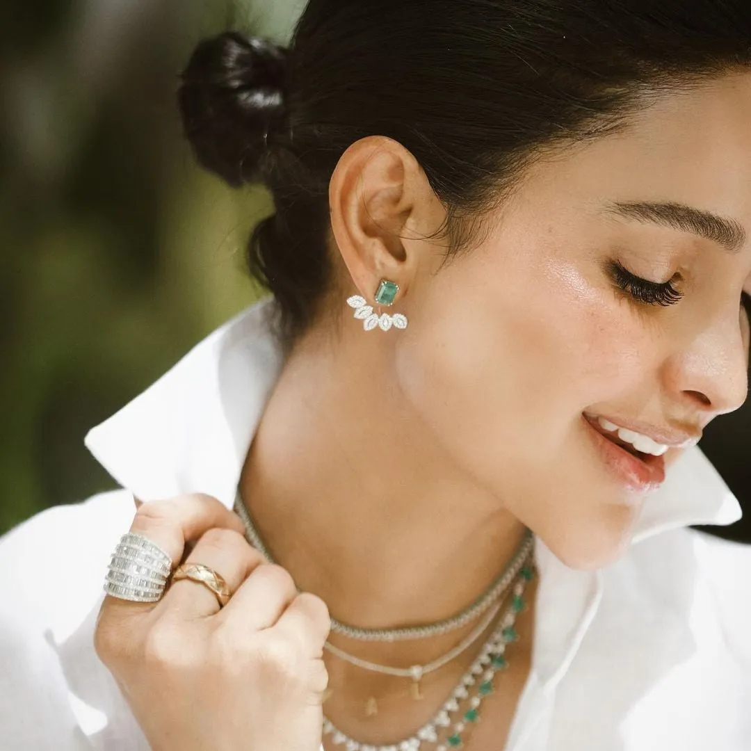 3.66ct Emerald Diamond 18K Gold Day & Night Earrings sold by Wish Fine Jewelry product image thumbnail 2