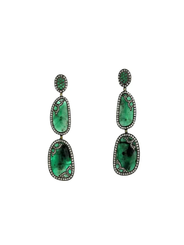 45.27ct Emerald Diamond 18K Gold Statement Earrings made by Wish Fine Jewelry