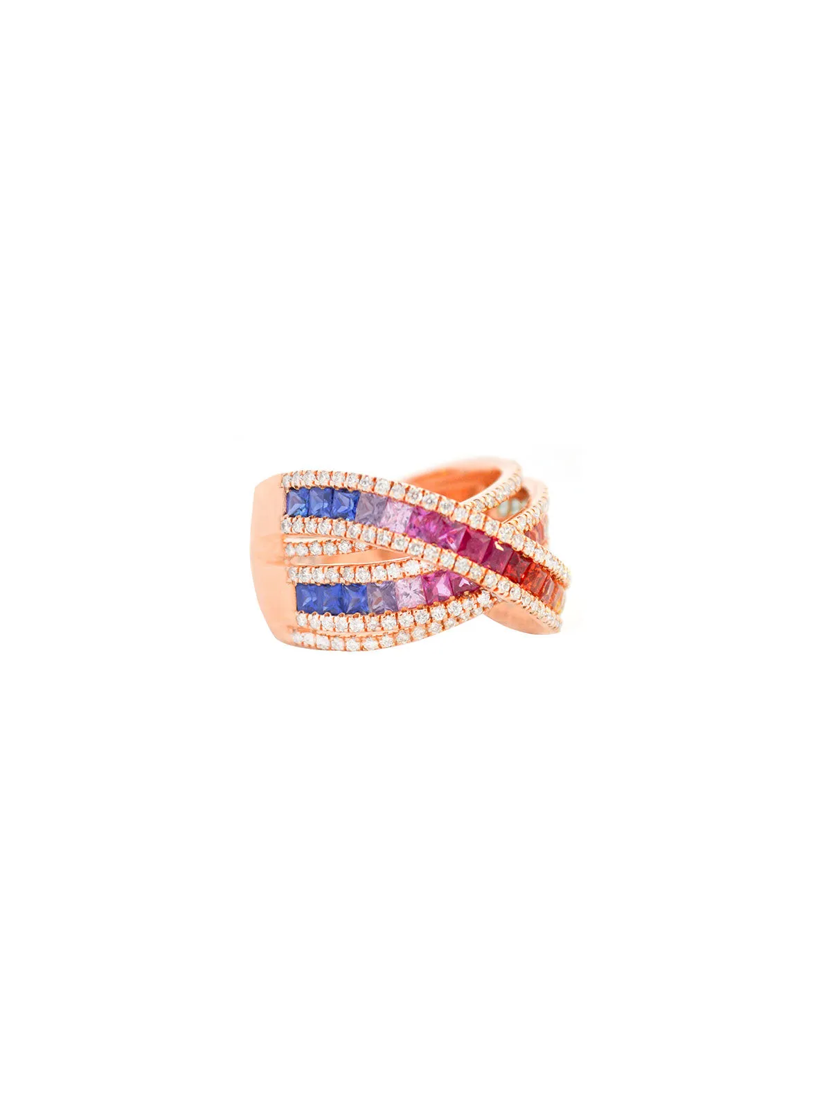 3.48ct Diamond Multi Sapphire 18K Gold Crossover Ring sold by Wish Fine Jewelry product image thumbnail 2