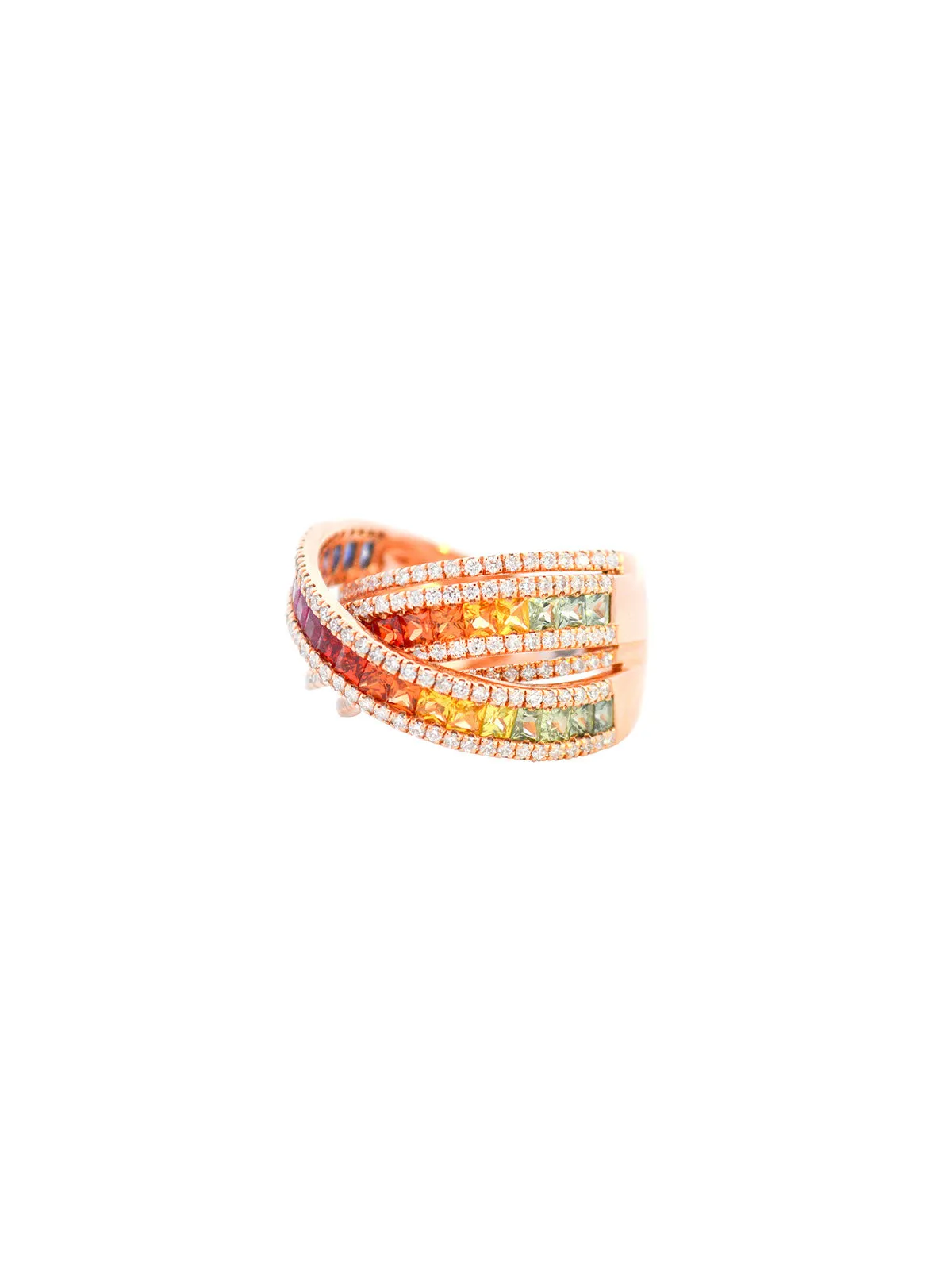 3.48ct Diamond Multi Sapphire 18K Gold Crossover Ring sold by Wish Fine Jewelry product image thumbnail 3