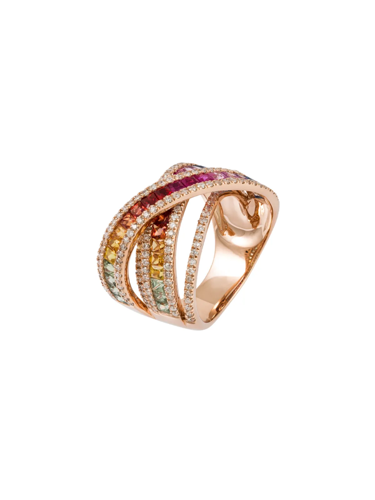 3.48ct Diamond Multi Sapphire 18K Gold Crossover Ring sold by Wish Fine Jewelry product image thumbnail 4