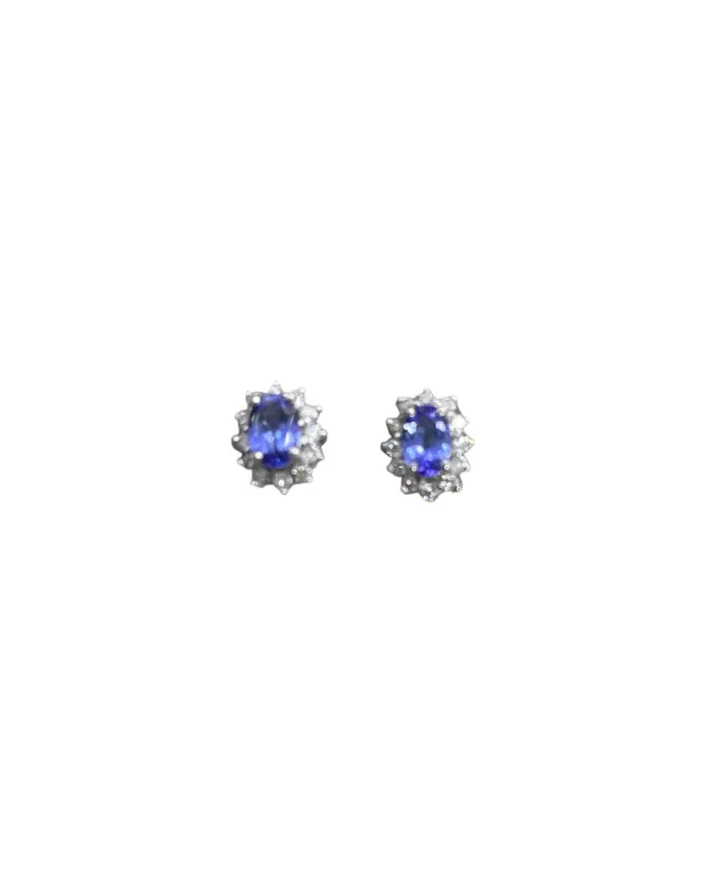Diamond Tanzanite 18K Gold Halo Earrings made by Wish Fine Jewelry