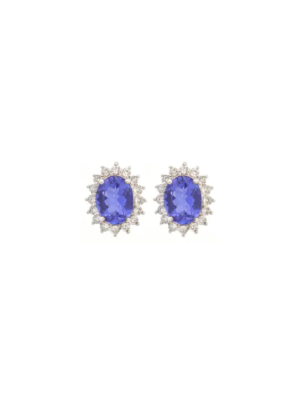 Diamond Tanzanite 18K Gold Halo Earrings made by Wish Fine Jewelry