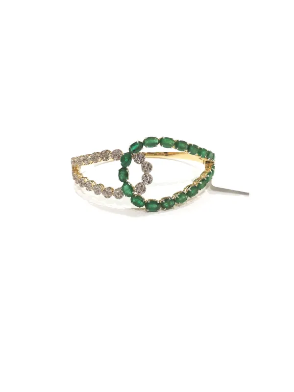 10.41ct Emerald Diamond 14K Gold Bangle Bracelet made by Wish Fine Jewelry