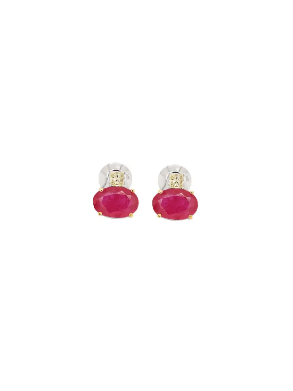 3.51ct Ruby Diamond 14K Gold Oval Stud Earrings made by Wish Fine Jewelry