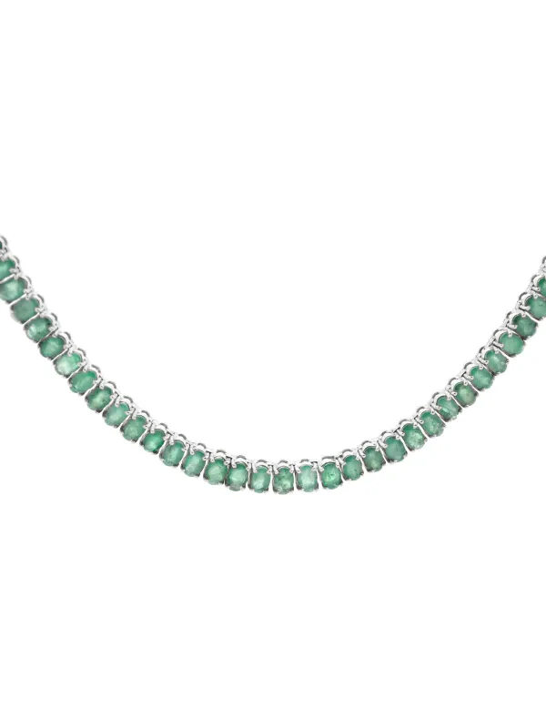 19.60ct Emerald 18K Gold Oval Cut Tennis Necklace made by Wish Fine Jewelry