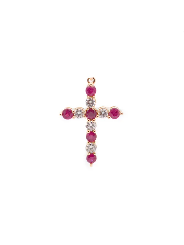 1.27ct Diamond Ruby 14K Gold Cross Pendant made by Wish Fine Jewelry