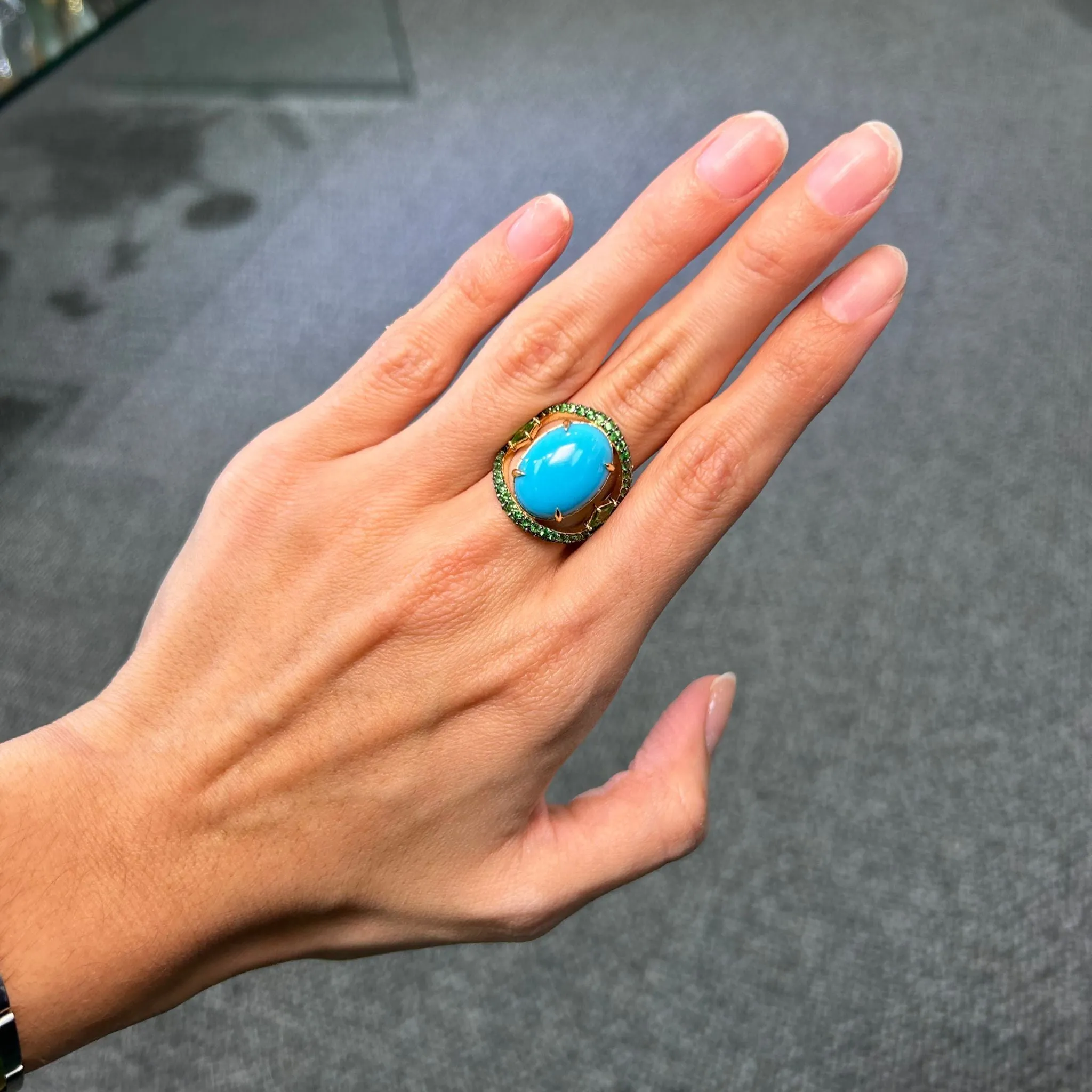 20.79ct Turquoise Tsavorite 18K Gold Cocktail Ring sold by Wish Fine Jewelry product image thumbnail 3