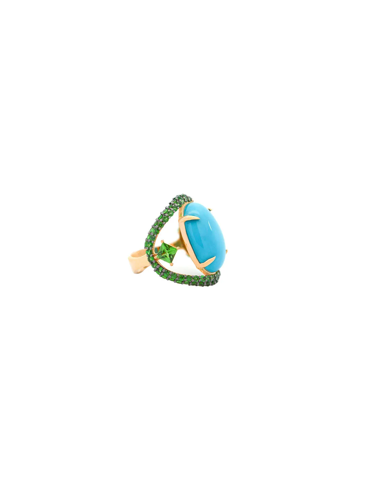 20.79ct Turquoise Tsavorite 18K Gold Cocktail Ring sold by Wish Fine Jewelry product image thumbnail 2