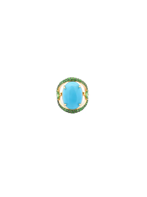 20.79ct Turquoise Tsavorite 18K Gold Cocktail Ring made by Wish Fine Jewelry
