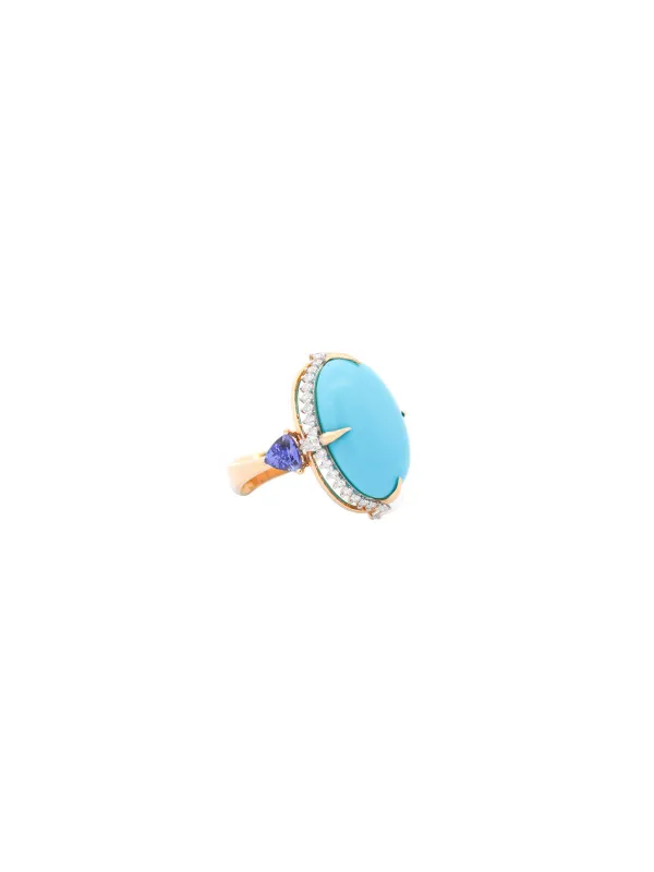 14.64ct Turquoise Tanzanite Diamond 18K Gold Cocktail Ring made by Wish Fine Jewelry
