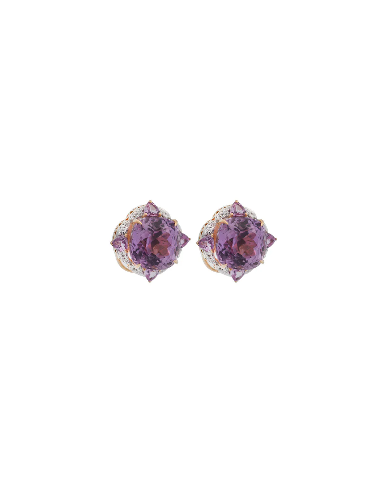 13.54ct Diamond Kunzite Tanzanite 18K Gold Halo Earrings sold by Wish Fine Jewelry product image thumbnail 2