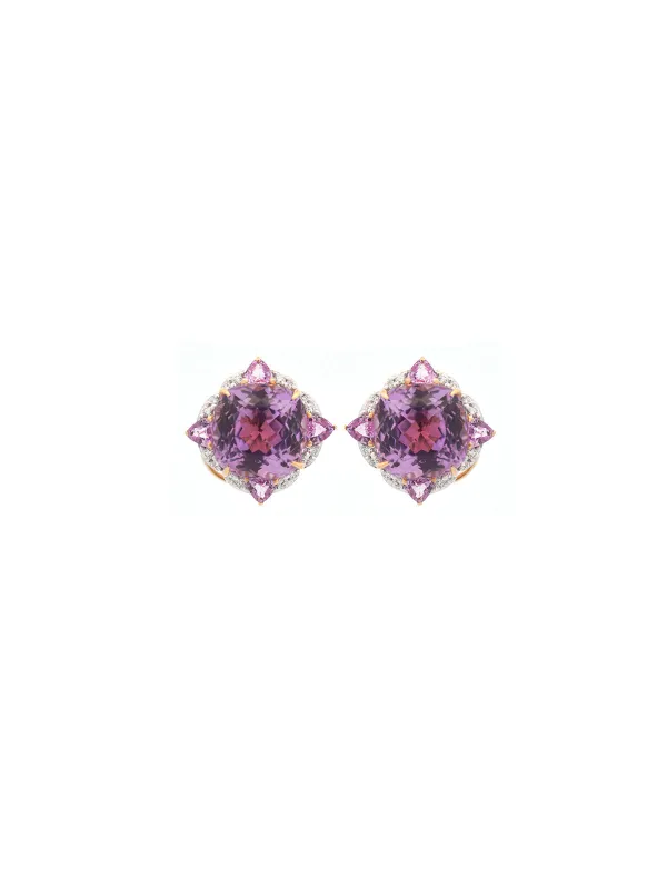13.54ct Diamond Kunzite Tanzanite 18K Gold Halo Earrings made by Wish Fine Jewelry